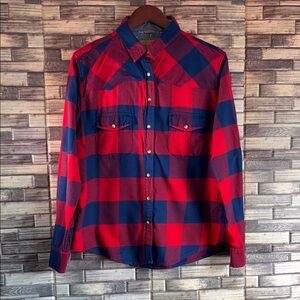 EUC Jachs Girlfriend Large Red and Blue Plaid Women’s Shirt